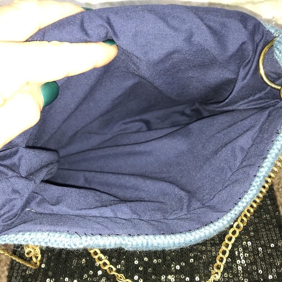 Vintage Handmade Blue Wool Sweater Shoulder Bag Purse - Picture 6 of 9